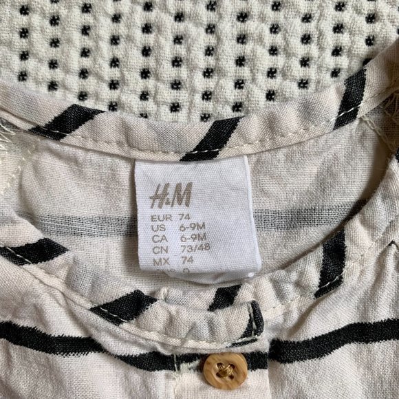 H&M Cream & Black Striped Button Down Full Skirt T-Shirt Dress | 6-9m - Picture 4 of 5